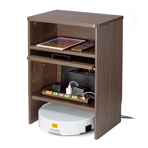 ケーブルボックス お掃除ロボット対応 2段（ルーター収納・タップボックス・ロボット掃除機・木製・高さ57.5cm・ダークブラウン）