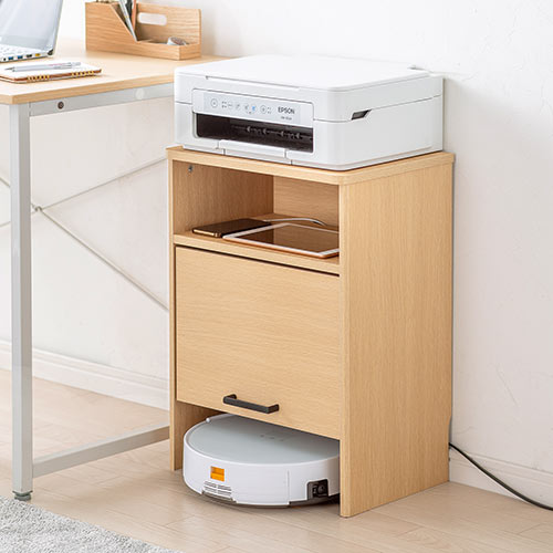 ケーブルボックス ルーター収納 タップボックス ロボット掃除機設置 木製 2段 高さ57.5cm ライトブラウン