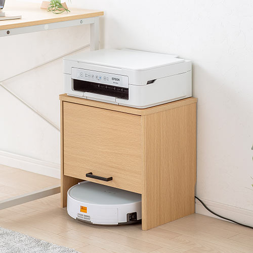 ケーブルボックス お掃除ロボット対応 1段（ルーター収納・タップボックス・ロボット掃除機設置・木製・高さ42cm・ライトブラウン）