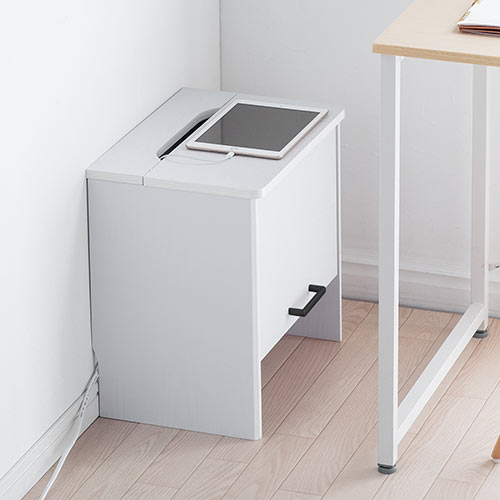 ケーブルボックス お掃除ロボット対応 1段（ルーター収納・タップボックス・ロボット掃除機設置・木製・高さ42cm・ホワイト）