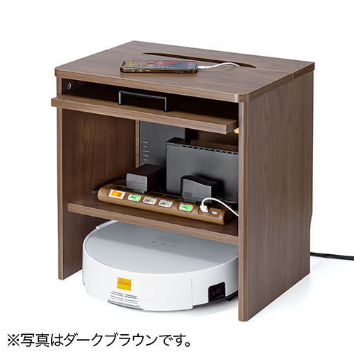 ケーブルボックス お掃除ロボット対応 1段（ルーター収納・タップボックス・ロボット掃除機設置・木製・高さ42cm・ホワイト）