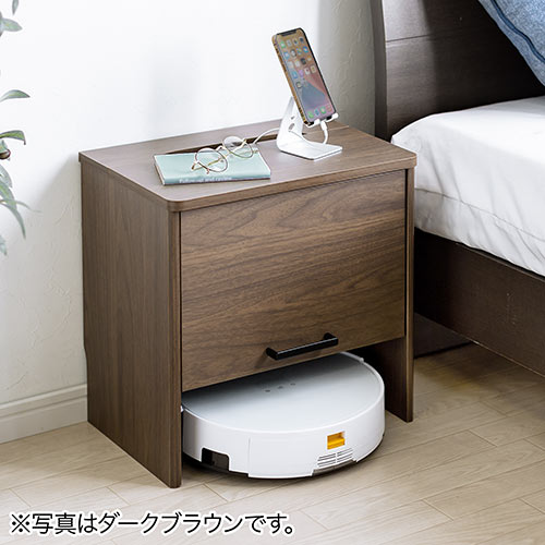 ケーブルボックス お掃除ロボット対応 1段（ルーター収納・タップボックス・ロボット掃除機設置・木製・高さ42cm・ホワイト）