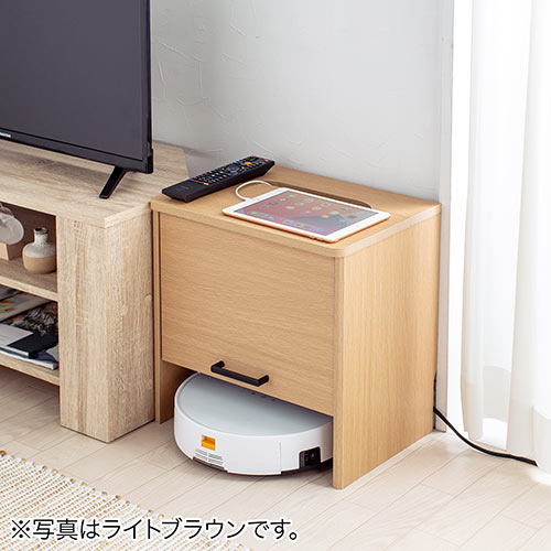ケーブルボックス お掃除ロボット対応 1段（ルーター収納・タップボックス・ロボット掃除機設置・木製・高さ42cm・ホワイト）