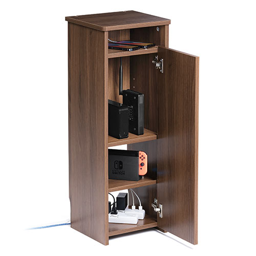 ルーター収納ボックス モデム収納 ラック ケーブルボックス コード収納 隙間収納 木製 扉付 ファックス台 電話台 FAX台 スリム 幅30cm ダークブラウン