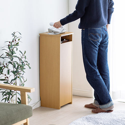 ルーター収納ボックス モデム収納 ラック ケーブルボックス コード収納 隙間収納 木製 扉付 ファックス台 電話台 FAX台 スリム 幅30cm ライトブラウン