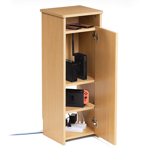 ルーター収納ボックス モデム収納 ラック ケーブルボックス コード収納 隙間収納 木製 扉付 ファックス台 電話台 FAX台 スリム 幅30cm ライトブラウン