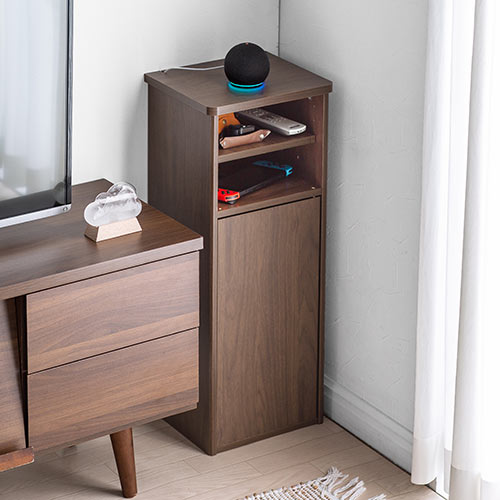 ルーター収納ボックス モデム収納 ラック ケーブルボックス コード収納 隙間収納 木製 扉付き ファックス台 電話台 FAX台 幅32cm ダークブラウン