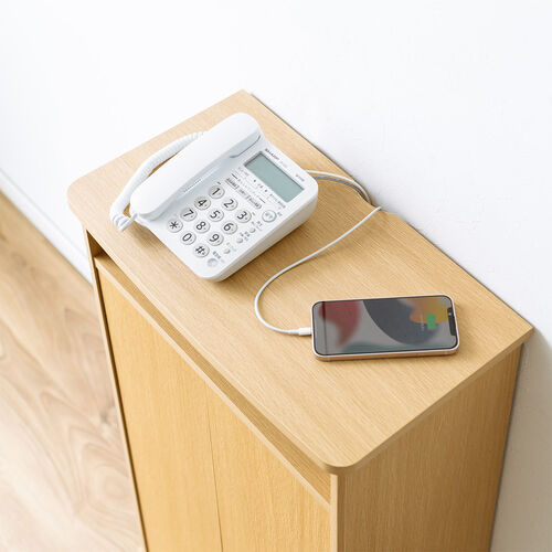 ルーター収納ボックス（モデム収納ラック・ケーブルボックス・コード収納・電話台・木製・扉付き・幅48cm・ライトブラウン）