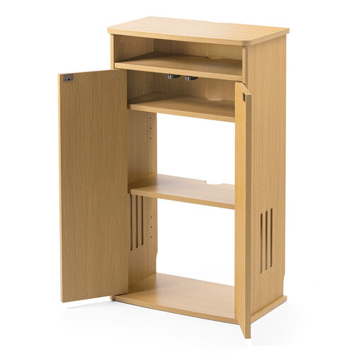 ルーター収納ボックス（モデム収納ラック・ケーブルボックス・コード収納・電話台・木製・扉付き・幅48cm・ライトブラウン）