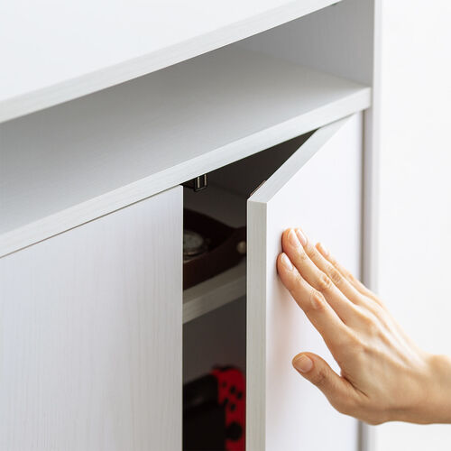 ルーター収納ボックス（モデム収納ラック・ケーブルボックス・コード収納・電話台・木製・扉付き・幅48cm・ホワイト）