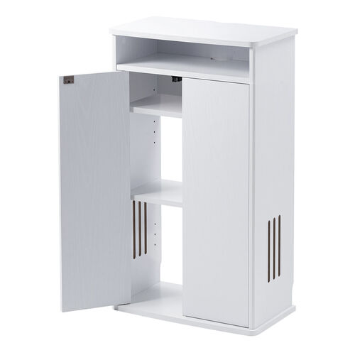 ルーター収納ボックス（モデム収納ラック・ケーブルボックス・コード収納・電話台・木製・扉付き・幅48cm・ホワイト）