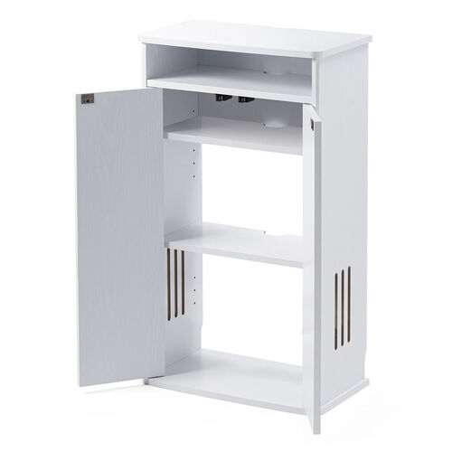 ルーター収納ボックス（モデム収納ラック・ケーブルボックス・コード収納・電話台・木製・扉付き・幅48cm・ホワイト）