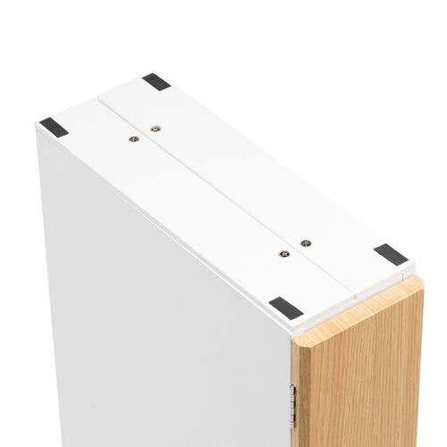 隙間収納ラック（スリムワゴン・幅12cm・高さ80cm・タップ収納・充電ステーション・配線整理・ルーター・Wi-Fi・モデム・扉付き・木製・5段・ライトブラウン×ホワイト）