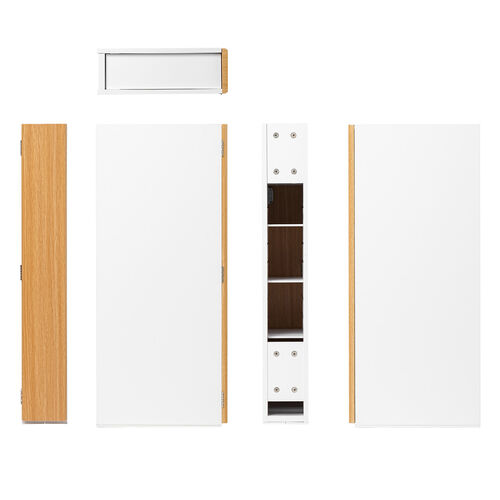 隙間収納ラック（スリムワゴン・幅12cm・高さ80cm・タップ収納・充電ステーション・配線整理・ルーター・Wi-Fi・モデム・扉付き・木製・5段・ライトブラウン×ホワイト）