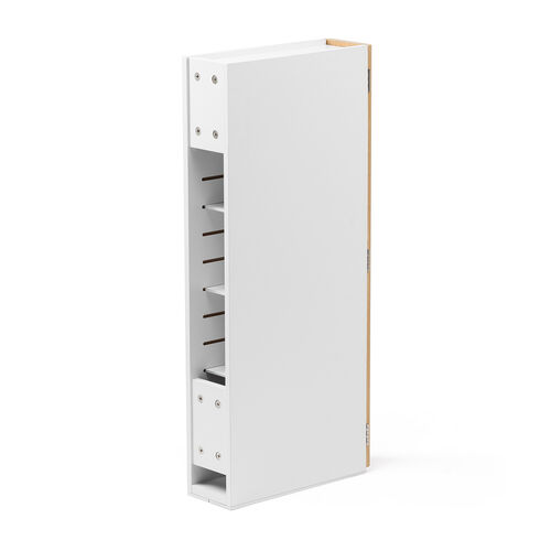 隙間収納ラック（スリムワゴン・幅12cm・高さ80cm・タップ収納・充電ステーション・配線整理・ルーター・Wi-Fi・モデム・扉付き・木製・5段・ライトブラウン×ホワイト）