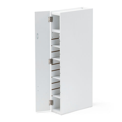 隙間収納ラック（スリムワゴン・幅12cm・高さ80cm・タップ収納・充電ステーション・配線整理・ルーター・Wi-Fi・モデム・扉付き・木製・5段・ホワイト×ホワイト）