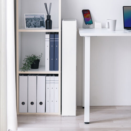 隙間収納ラック（スリムワゴン・幅12cm・高さ80cm・タップ収納・充電ステーション・配線整理・ルーター・Wi-Fi・モデム・扉付き・木製・5段・ホワイト×ホワイト）