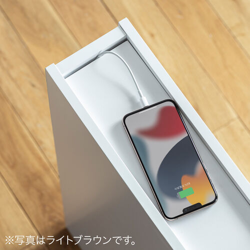 隙間収納ラック（スリムワゴン・幅12cm・高さ80cm・タップ収納・充電ステーション・配線整理・ルーター・Wi-Fi・モデム・扉付き・木製・5段・ホワイト×ホワイト）