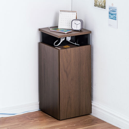 ルーター収納ボックス（コーナー設置タイプ・縦型・木製・スリム・壁面収納・幅26cm・コンセント付き・ケーブルボックス・電話台・FAX台・ダークブラウン） CB032DBRM サンワサプライ