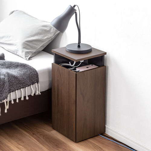 ルーター収納ボックス（コーナー設置タイプ・縦型・木製・スリム・壁面収納・幅26cm・コンセント付き・ケーブルボックス・電話台・FAX台・ダークブラウン） CB032DBRM サンワサプライ