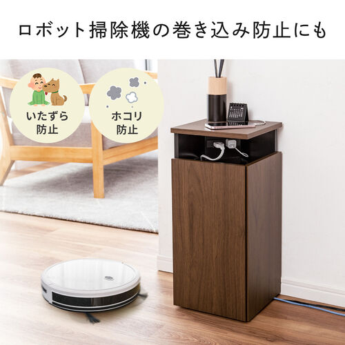 ルーター収納ボックス（コーナー設置タイプ・縦型・木製・スリム・壁面収納・幅26cm・コンセント付き・ケーブルボックス・電話台・FAX台・ダークブラウン） CB032DBRM サンワサプライ