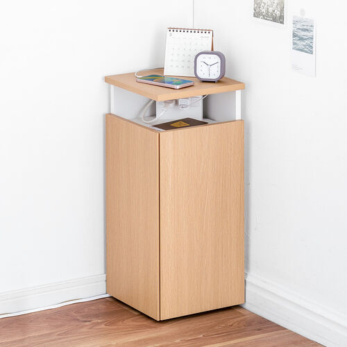 ルーター収納ボックス（コーナー設置タイプ・縦型・木製・スリム・壁面収納・幅26cm・コンセント付き・ケーブルボックス・電話台・FAX台・ライトブラウン） CB032LM サンワサプライ