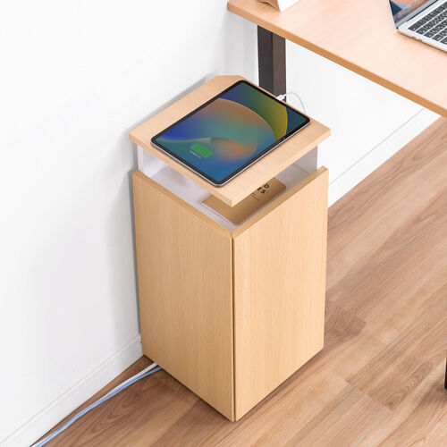 ルーター収納ボックス（コーナー設置タイプ・縦型・木製・スリム・壁面収納・幅26cm・コンセント付き・ケーブルボックス・電話台・FAX台・ライトブラウン） CB032LM サンワサプライ
