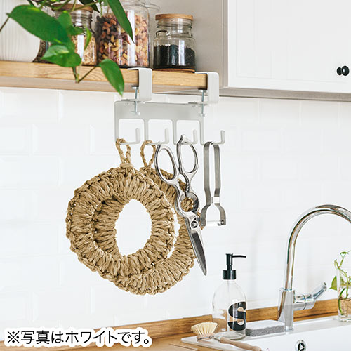 デスク クランプ フック ケーブルトレーハンガー 固定 後付 Mサイズ フック4本 金属製 ブラック