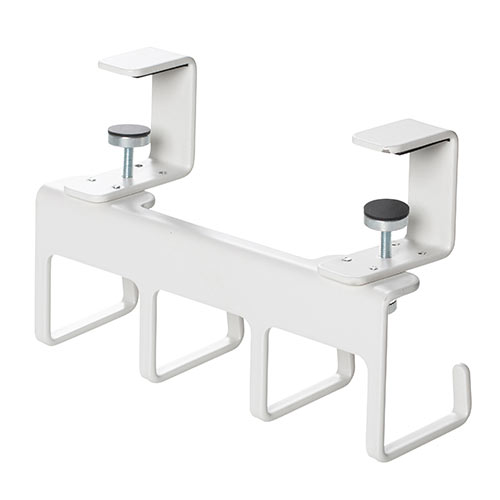 デスク クランプ フック ケーブルトレーハンガー 固定 後付 Mサイズ フック4本 金属製 ホワイト