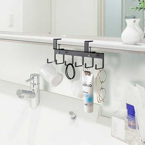 デスク クランプ フック ケーブルトレーハンガー 固定 後付 Lサイズ フック6本 金属製 ブラック