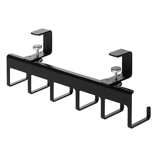 デスク クランプ フック ケーブルトレーハンガー 固定 後付 Lサイズ フック6本 金属製 ブラック