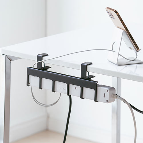 デスク クランプ フック ケーブルトレーハンガー 固定 後付 Lサイズ フック6本 金属製 ブラック