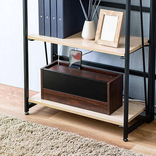 ケーブルボックス タップボックス 木製 小型 ケーブル収納 タップ収納 スマホスタンド ダークブラウン