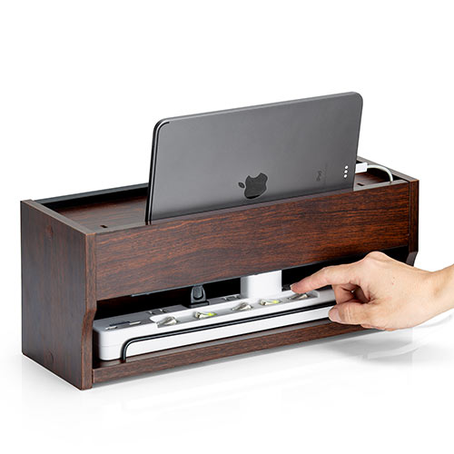 ケーブルボックス タップボックス 木製 小型 ケーブル収納 タップ収納 スマホスタンド ダークブラウン