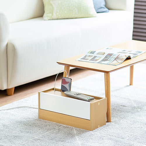 ケーブルボックス タップボックス 木製 小型 ケーブル収納 タップ収納 スマホスタンド ライトブラウン