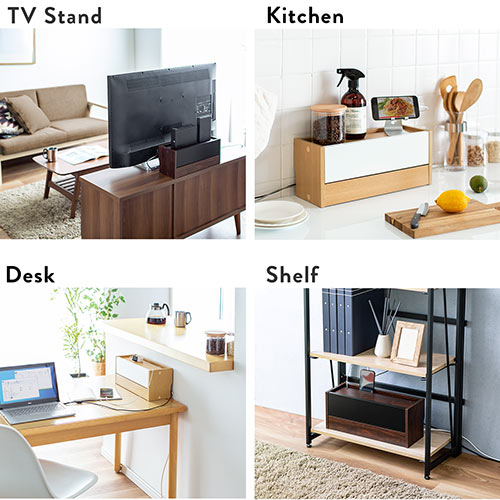 ケーブルボックス タップボックス 木製 小型 ケーブル収納 タップ収納 スマホスタンド ライトブラウン