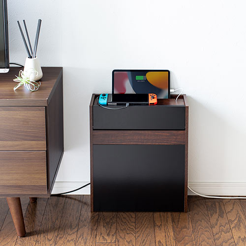 ケーブルボックス タップボックス ルーター収納 木製 ケーブル収納 大型タップ収納 スマホスタンド ダークブラウン