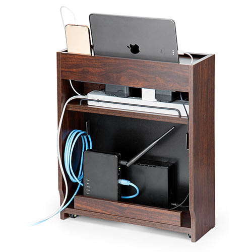 ケーブルボックス タップボックス ルーター収納 木製 ケーブル収納 大型タップ収納 スマホスタンド ダークブラウン