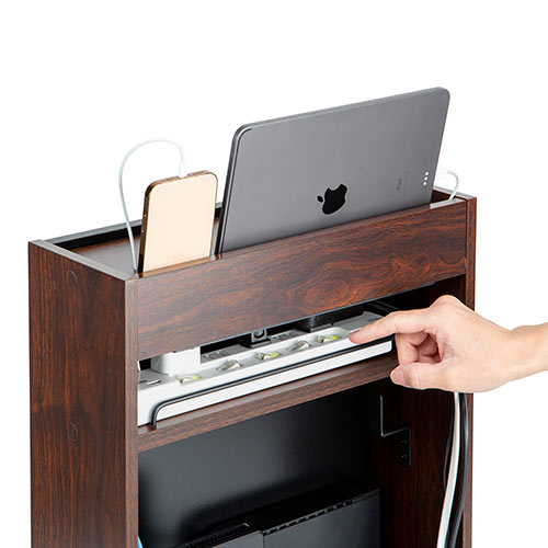 ケーブルボックス タップボックス ルーター収納 木製 ケーブル収納 大型タップ収納 スマホスタンド ダークブラウン