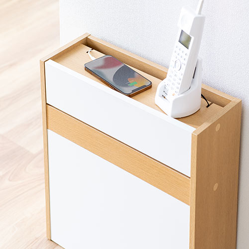ケーブルボックス タップボックス ルーター収納 木製 ケーブル収納 大型タップ収納 スマホスタンド ライトブラウン