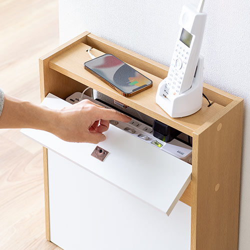 ケーブルボックス タップボックス ルーター収納 木製 ケーブル収納 大型タップ収納 スマホスタンド ライトブラウン