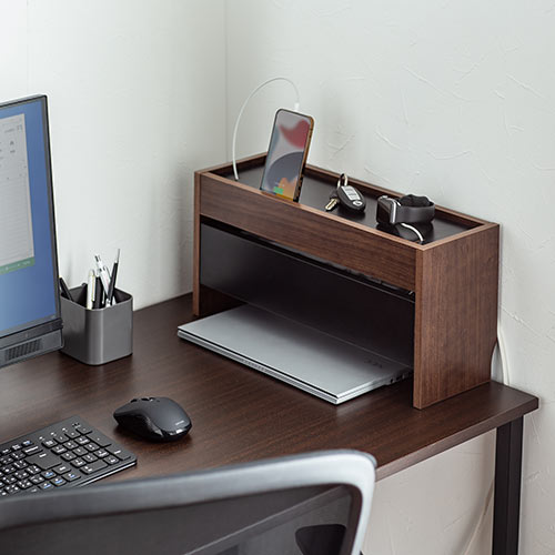 ケーブルボックス タップボックス 木製 ケーブル収納 タップ収納 スマホスタンド ノートパソコン収納対応 ダークブラウン