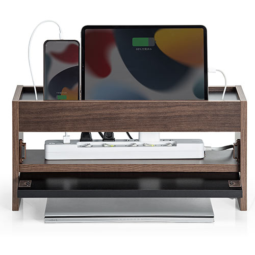 ケーブルボックス タップボックス 木製 ケーブル収納 タップ収納 スマホスタンド ノートパソコン収納対応 ダークブラウン