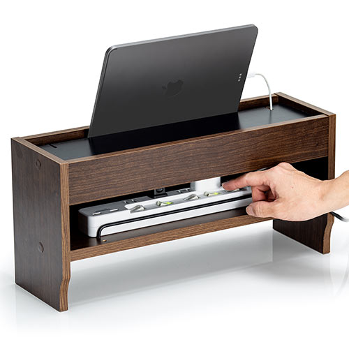 ケーブルボックス タップボックス 木製 ケーブル収納 タップ収納 スマホスタンド ノートパソコン収納対応 ダークブラウン