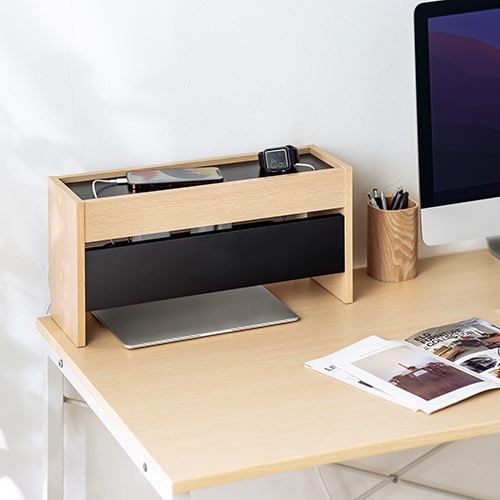 ケーブルボックス タップボックス 木製 ケーブル収納 タップ収納 スマホスタンド ノートパソコン収納対応 ライト木目