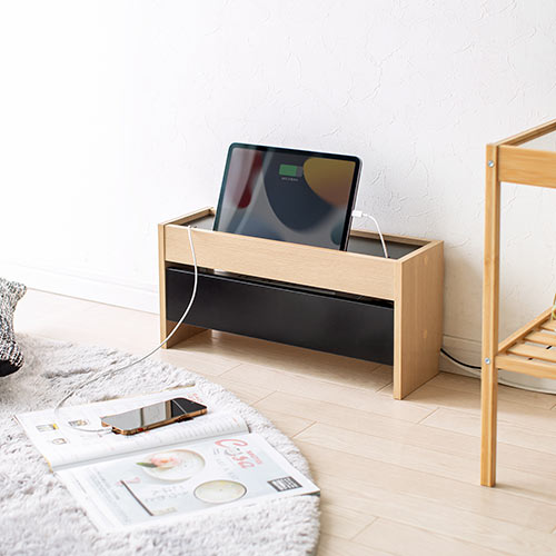 ケーブルボックス タップボックス 木製 ケーブル収納 タップ収納 スマホスタンド ノートパソコン収納対応 ライト木目
