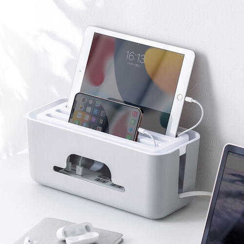 ケーブルボックス タップボックス スリム 小型 スマホスタンド タブレットスタンド グレー