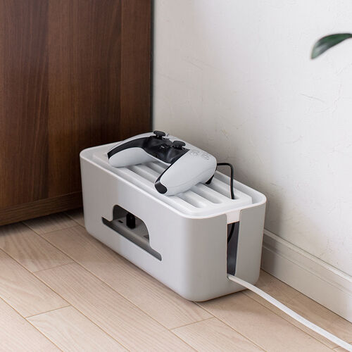 ケーブルボックス タップボックス スリム 小型 スマホスタンド タブレットスタンド グレー