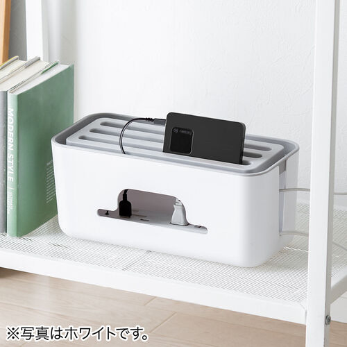 ケーブルボックス タップボックス スリム 小型 スマホスタンド タブレットスタンド グレー