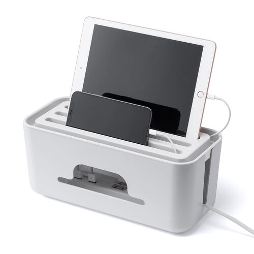 ケーブルボックス タップボックス スリム 小型 スマホスタンド タブレットスタンド グレー